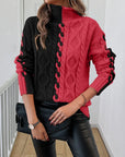Elegant Striped Jumper With High Collar