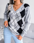 Textured V-Neck Knit Sweater