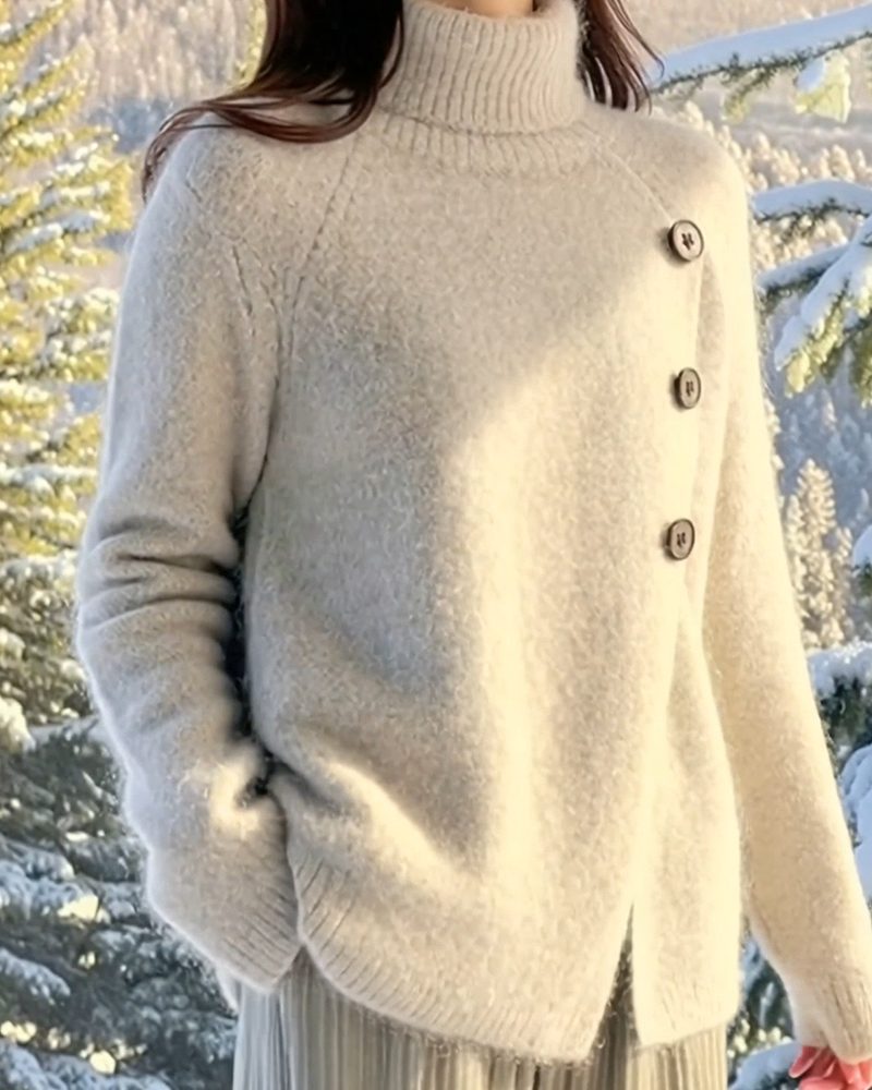 High-Neck Irregular Design Sweater