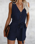 Women's Romper with V-neck and Sleeves