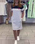 Crew Neck Casual Striped Dress