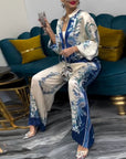 Temperament Stand Collar Zipper Wide Leg Suit