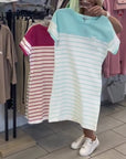 Crew Neck Casual Striped Dress