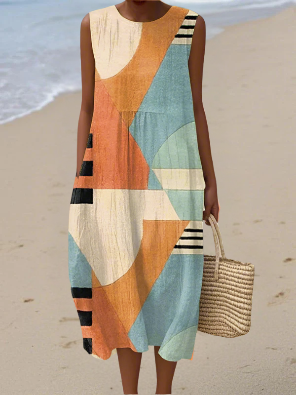 Abstract Geometric Design Midi Dress