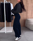Casual Solid Color Zipper Pocket Straight Pants