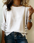 Casual Round Neck Button Design Top