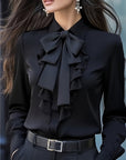 Bow Ruffle Long-Sleeved Shirt