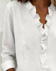 Ruffle V-Neck Long-Sleeve Blouse