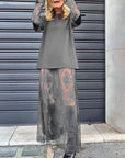 Two-piece set - solid color T-shirt and lace skirt
