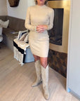 Button-Detail Long-Sleeve Dress