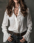 Lace Ruffle Bell Sleeve Blouse