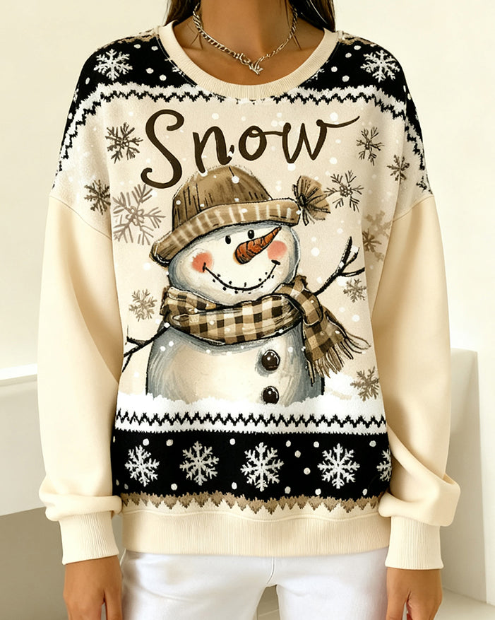 Long-Sleeved Snowman Print Sweatshirt
