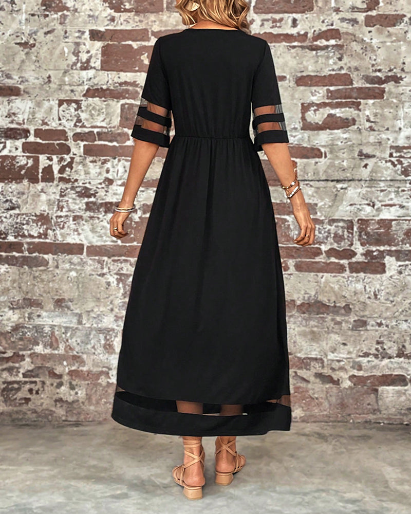 Elegant  Dress Mid-Sleeve Casual Crew Neck