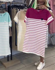 Crew Neck Casual Striped Dress