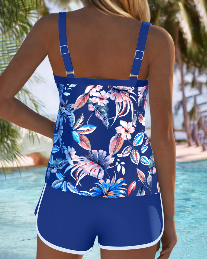 Square Neck Sleeveless Printed Tankini