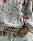 Floral Print Bubble Sleeve V-Neck Blouse