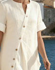 Stylish Button Design Small V-Neck Dress