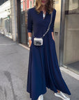 Solid Color V-neck Waist Dress