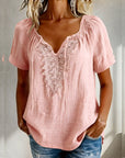 Lace Patchwork Short Sleeve Blouse