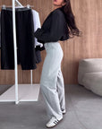 Casual Solid Color Zipper Pocket Straight Pants