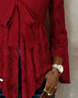 Solid Color Bell Sleeve V-Neck Blouse