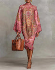 High-Neck Vintage Print Dress