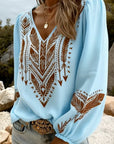 Puffed Sleeve V-Neck Loose Blouse