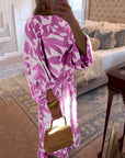 Temperament Printed Lantern Sleeves Casual Dress Set