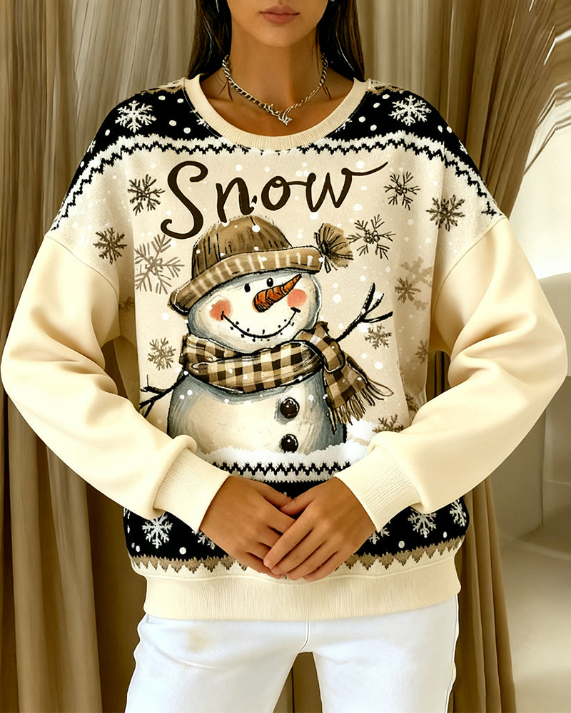 Long-Sleeved Snowman Print Sweatshirt