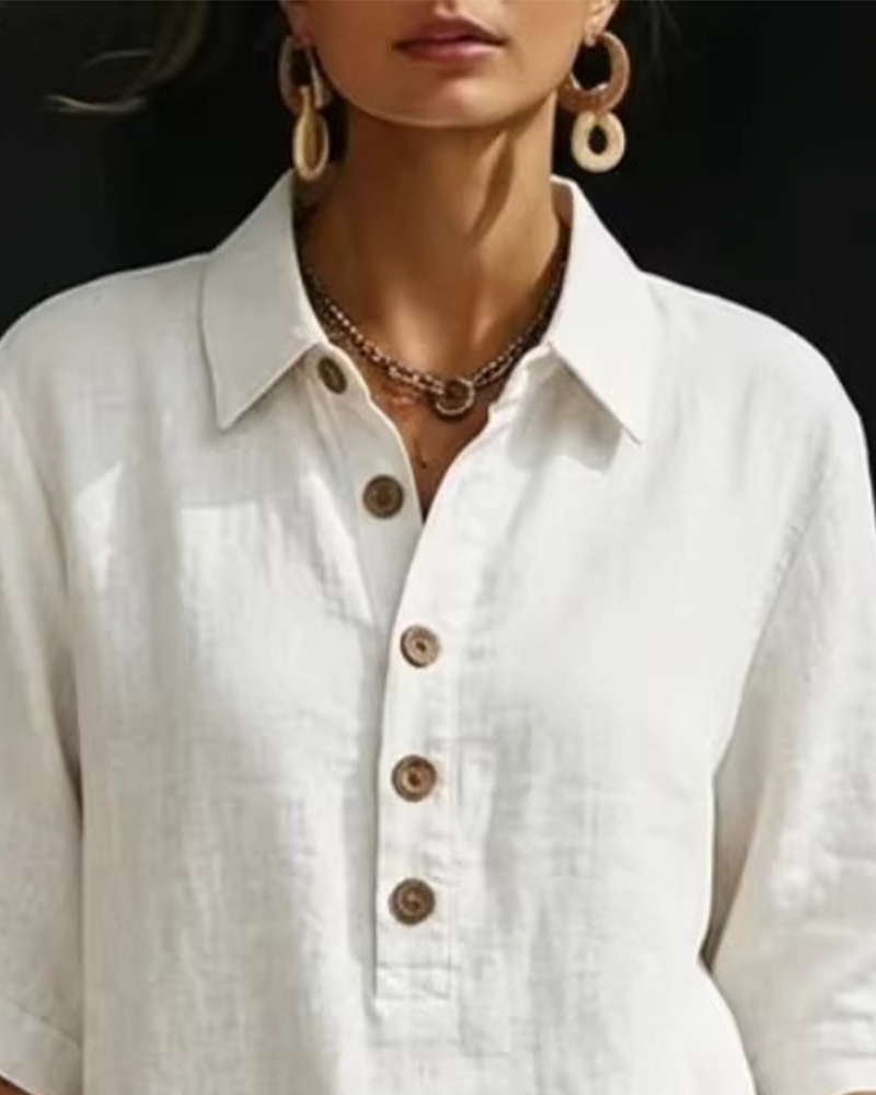 Shirt Collar Half-Placket Casual Two-Piece Set