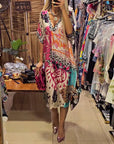 Casual Leopard and Colorful Print Deep V Dress