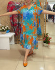 V-Neck Gradient Multi-Color Print Dress VIP