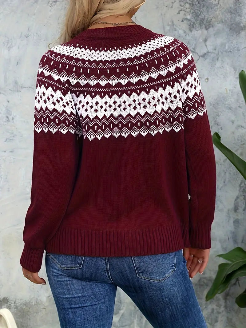 Women's Geometric-Patterned Acrylic Knit Cardigan