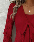 Solid Color Bell Sleeve V-Neck Blouse