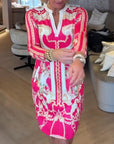 V-Neck Three-Quarter Sleeve Printed Straight Dress