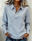 An Asymmetric Button-Down Striped Blouse