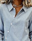 An Asymmetric Button-Down Striped Blouse