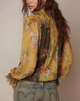 Half-Zip Floral Print Blouse
