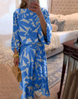 Temperament Printed Lantern Sleeves Casual Dress Set