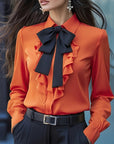 Bow Ruffle Long-Sleeved Shirt