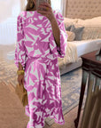 Temperament Printed Lantern Sleeves Casual Dress Set