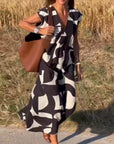 Patterned Deep V Midi Dress
