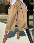Solid-Color Elastic-Waist Tulip-Hem Cropped Pants
