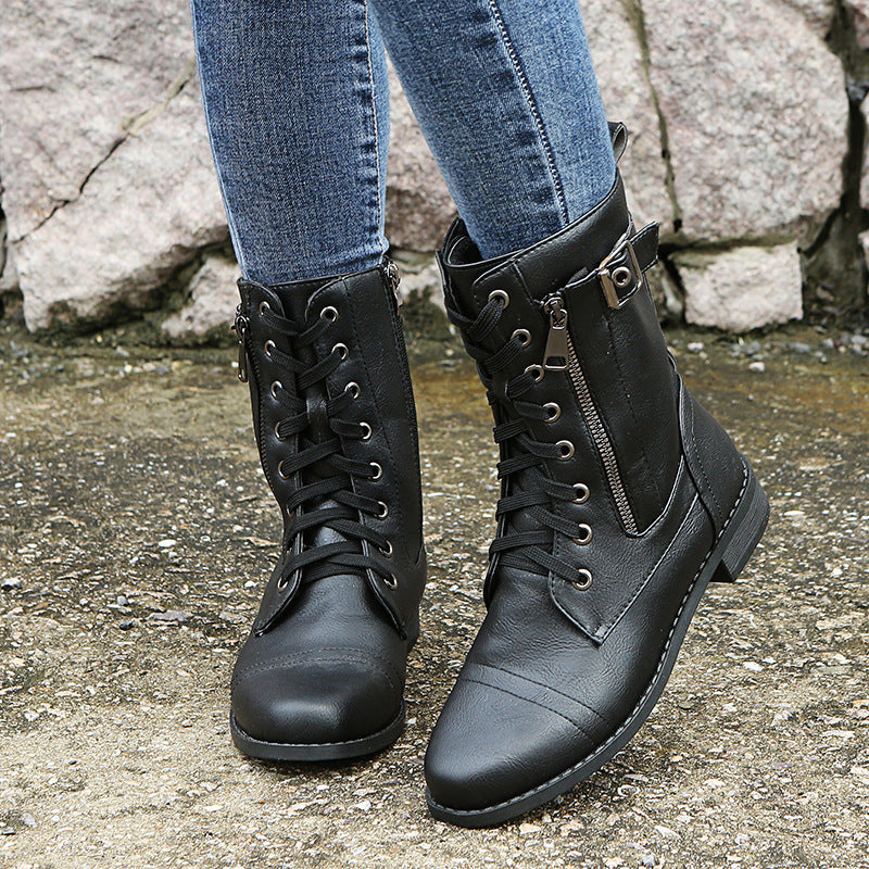 Women's Leather Orthopedic Shoes with Side Zip and Round Toe