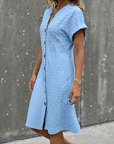 Jacquard V-Neck Button-Front Midi Shirt Dress