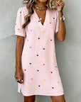 Colorful Heart Print V-Neck Dress