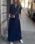 Solid Color V-neck Waist Dress