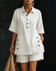 Shirt Collar Half-Placket Casual Two-Piece Set