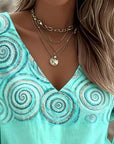 V-Neck Placement Print Blouse