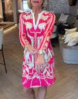 V-Neck Three-Quarter Sleeve Printed Straight Dress